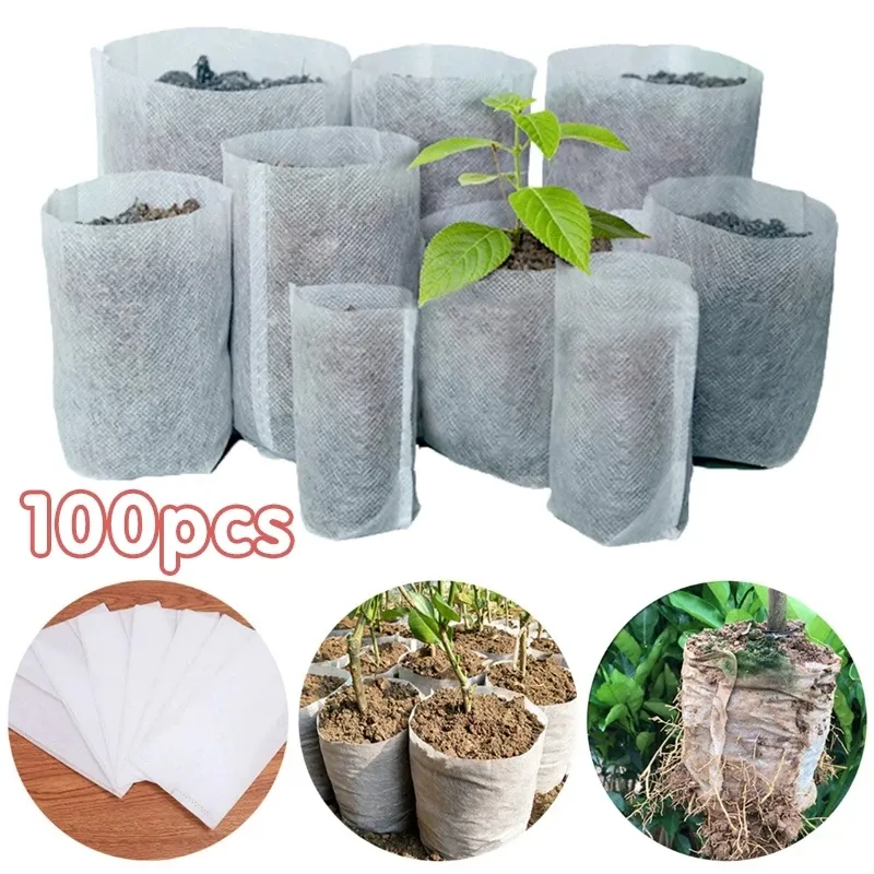 100PCS Non-Woven Fabric Seeding Bags Biodegradable Nursery Bag