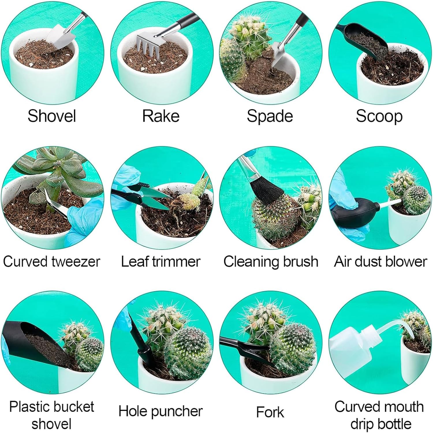 20-Piece Succulent Tool Set - Includes 39.4" Indoor Plant Repotting Mat and 19 Miniature Hand Tools for Indoor and Outdoor Plant Care (Green) - Image 3