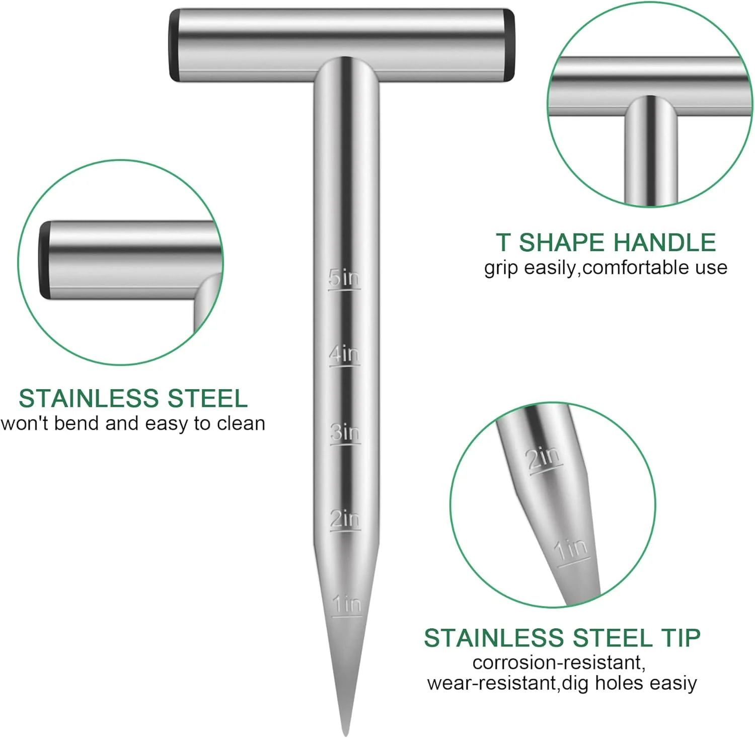 Hand Dibber with Stainless Steel Handle - 10.23 Inch Garden Tool for Sowing Seeds, Transplanting, and Planting Bulbs - Image 3