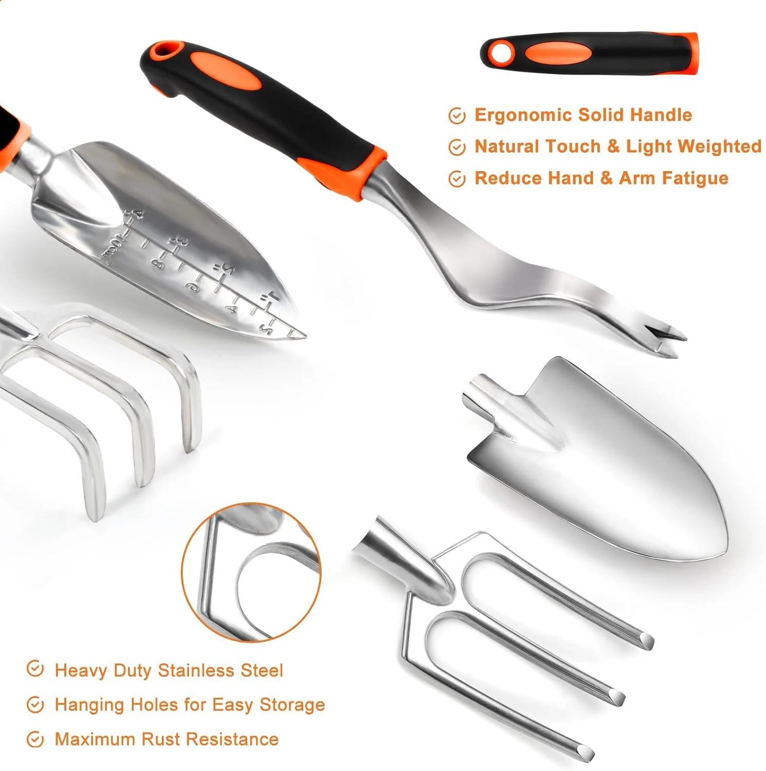 Red Garden Tool Set with Non-Slip Rubber Grip - 8 Piece Stainless Steel Gardening Tool Set, Includes Heavy-Duty Outdoor Hand Tools and Durable Storage Tote Bag - Uprooting Weeding Tool, Ideal Gifts for Women and Men - Image 4