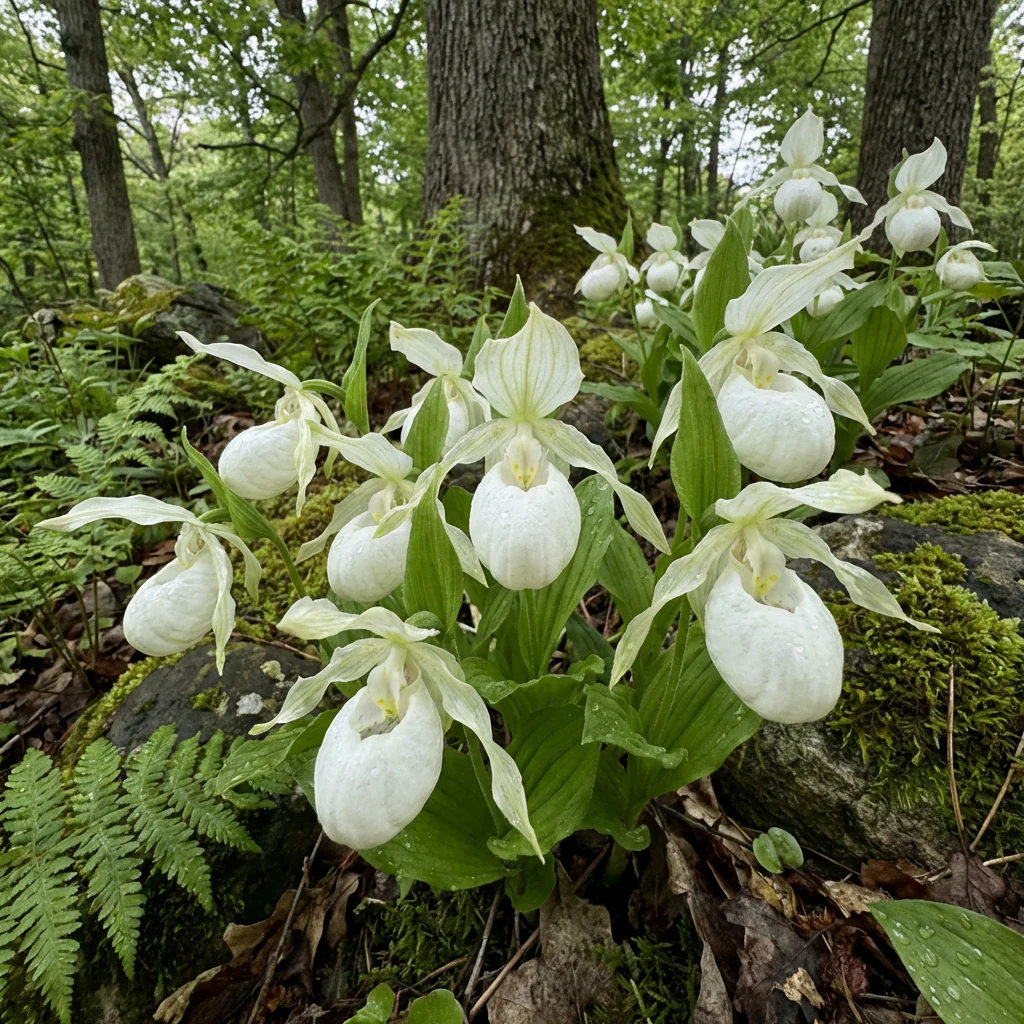 White Lady’s Slipper Flower Seeds – Rare Woodland Orchid with Elegant Spring Blooms